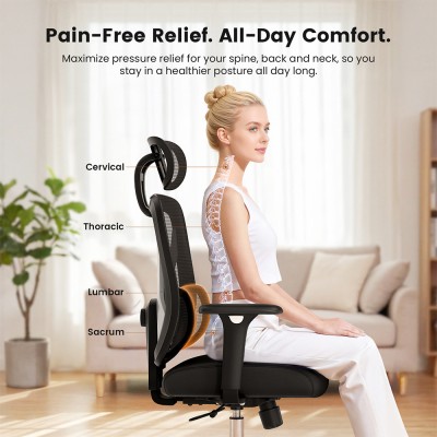 ACGAM CG-5345M Ergonomischer Stuhl  90–130 °    Verstellbare Rückenlehne  3D-Armlehnen  2D-Kopfstütze  Lendenwirbelstütze