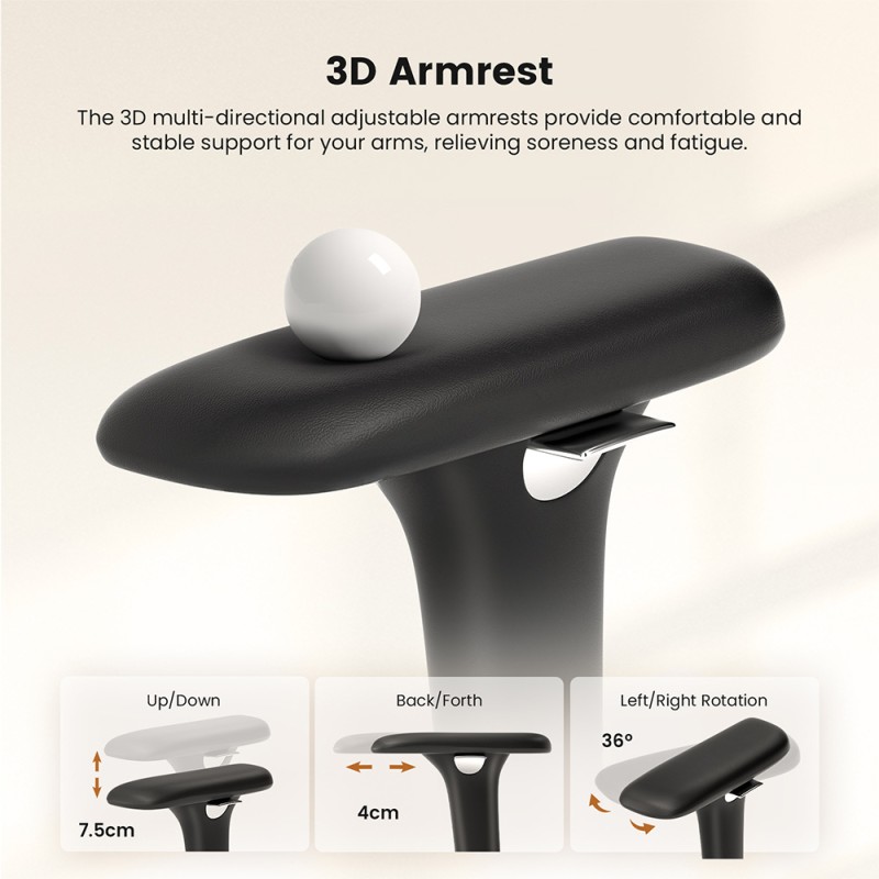 ACGAM CG-5345M Ergonomischer Stuhl  90–130 °    Verstellbare Rückenlehne  3D-Armlehnen  2D-Kopfstütze  Lendenwirbelstütze