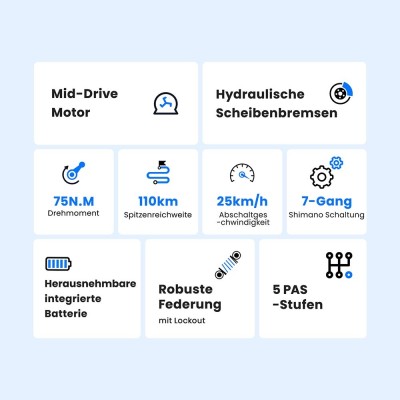 Touroll MA1 E-Bike Mittelmotor 26 Zoll 250W Ideal für Touren