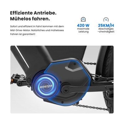Touroll MA1 E-Bike Mittelmotor 26 Zoll 250W Ideal für Touren