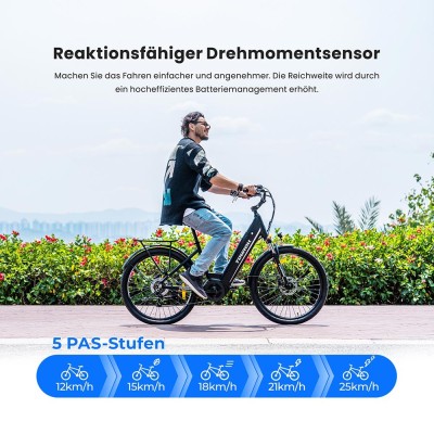 Touroll MA1 E-Bike Mittelmotor 26 Zoll 250W Ideal für Touren