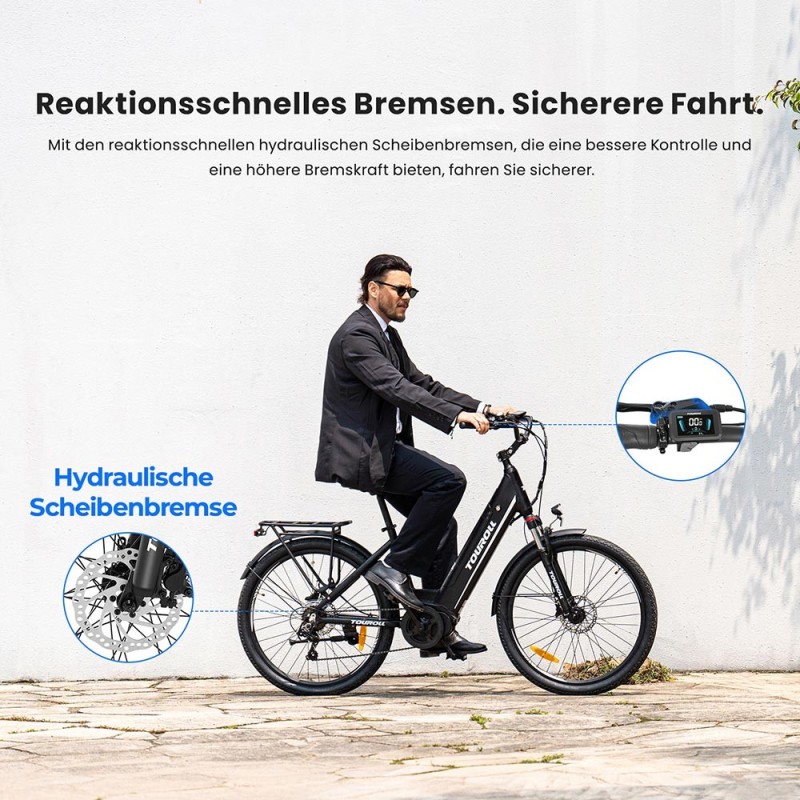 Touroll MA1 E-Bike Mittelmotor 26 Zoll 250W Ideal für Touren