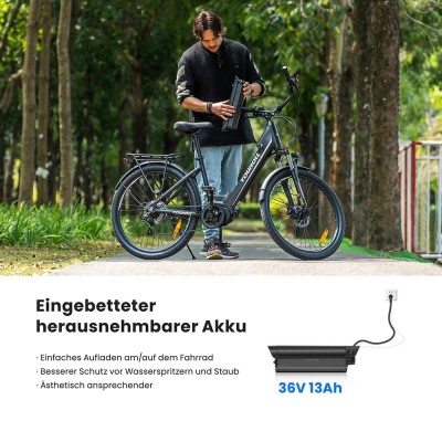 Touroll MA1 E-Bike Mittelmotor 26 Zoll 250W Ideal für Touren