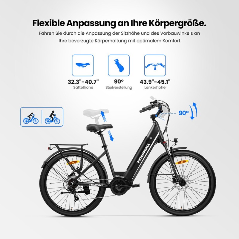 Touroll MA1 E-Bike Mittelmotor 26 Zoll 250W Ideal für Touren