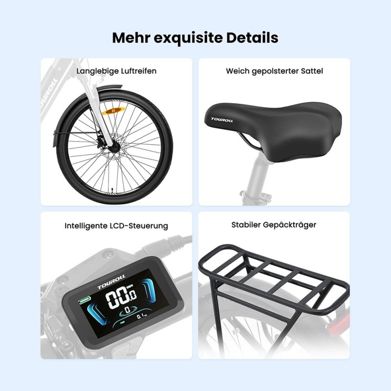Touroll MA1 E-Bike Mittelmotor 26 Zoll 250W Ideal für Touren