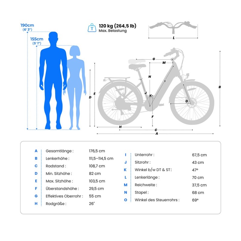Touroll MA1 E-Bike Mittelmotor 26 Zoll 250W Ideal für Touren
