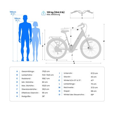 Touroll MA1 E-Bike Mittelmotor 26 Zoll 250W Ideal für Touren