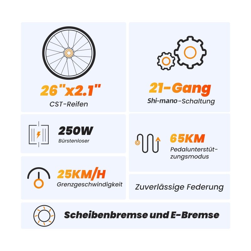 Touroll U1 E-Mountainbike 26 Zoll – 250W StVZO E-Bike 65km