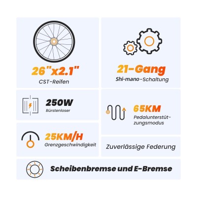 Touroll U1 E-Mountainbike 26 Zoll – 250W StVZO E-Bike 65km