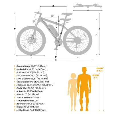 Touroll U1 E-Mountainbike 26 Zoll – 250W StVZO E-Bike 65km