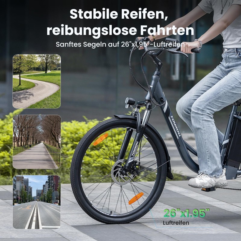 Touroll B1 E-Bike 26 Zoll Step-Through 250W 90 km Reichweite