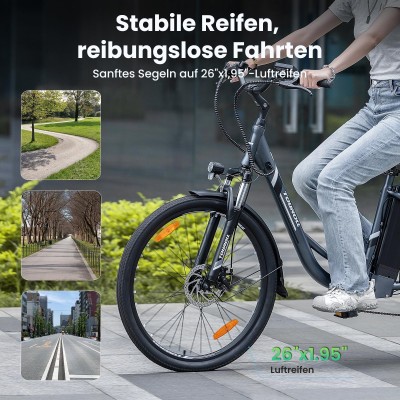 Touroll B1 E-Bike 26 Zoll Step-Through 250W 90 km Reichweite