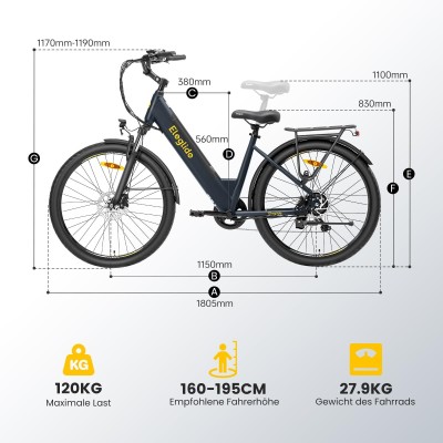 Eleglide T2 E-Bike 27,5 Zoll 100 km Reichweite 13 Ah Akku Grau