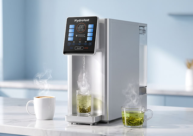 Hydrofast W100 Auftisch Wasserfilter mit Umkehrosmose, UV-Filterung, 6-Stufen-Filtration und 8 Temperatureinstellungen